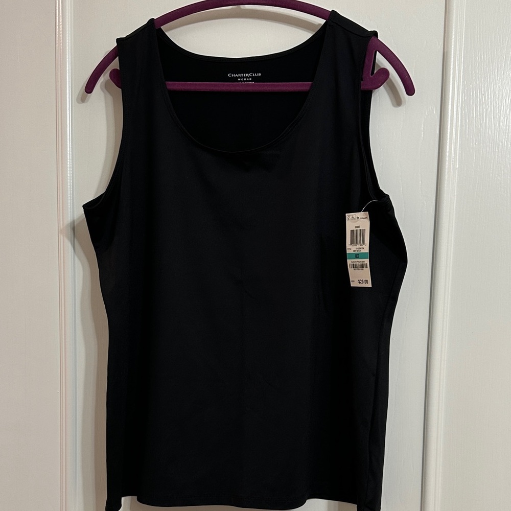 Charter Club- Rich Black Tank Top- Stretchy and Silky Size 0X